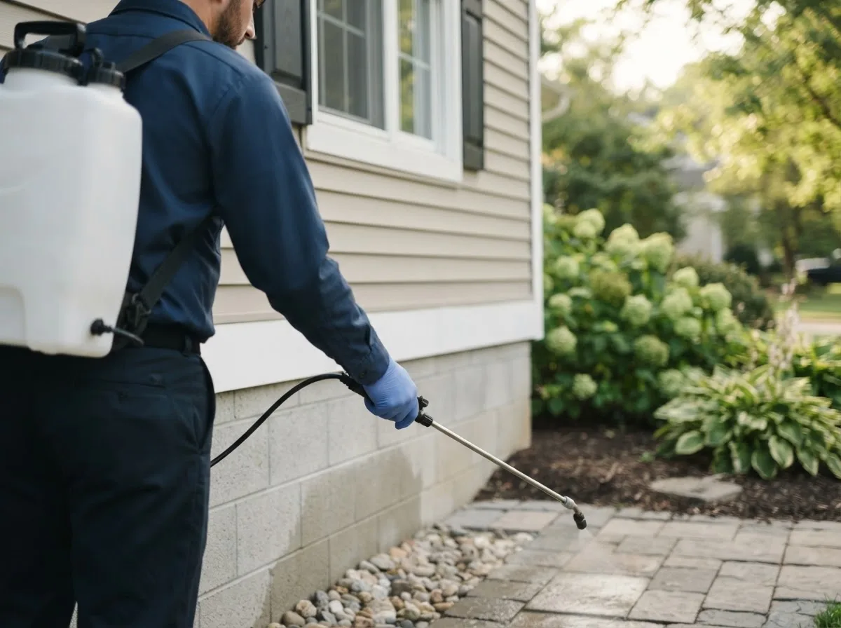 Pest control technician inspecting a home in Rochester, NH